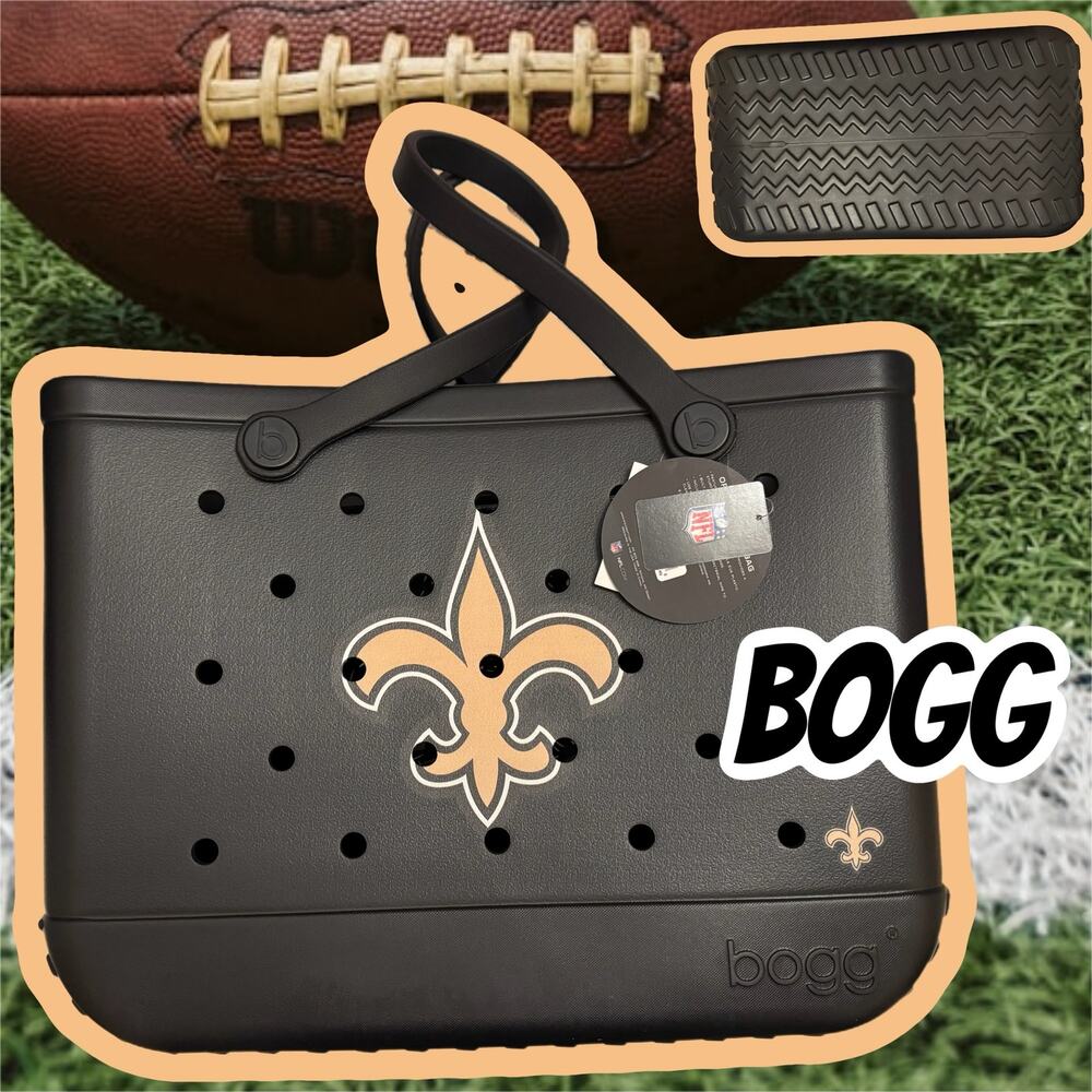 NFL New Orleans Saints Bogg Bag Large Eva Plastic Black Tote Bag Shoulder Straps